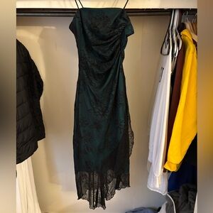 Elegant Green and Black Floral Dress